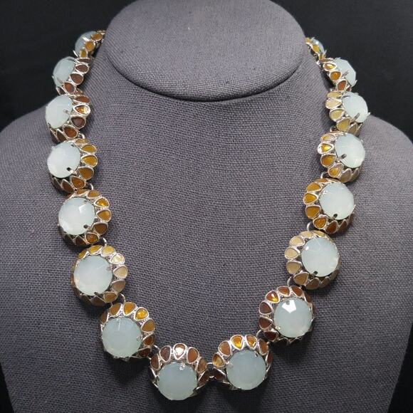 Light Blue Milky Faceted Topaz Enamel Necklace, 20" Length - Picture 1 of 9